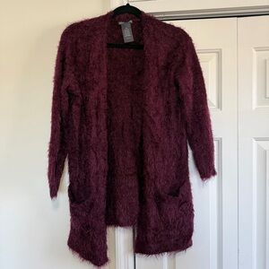 Chelsea & Theodore Burgundy Shag Open Front Cardigan Size Small